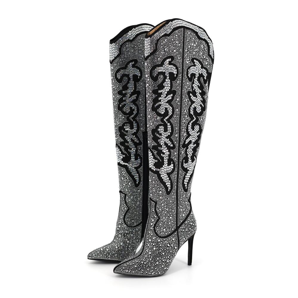 I.N.C. International Concepts Women Black Crystal Over-the-knee Boots Size 5.5M - Picture 3 of 5